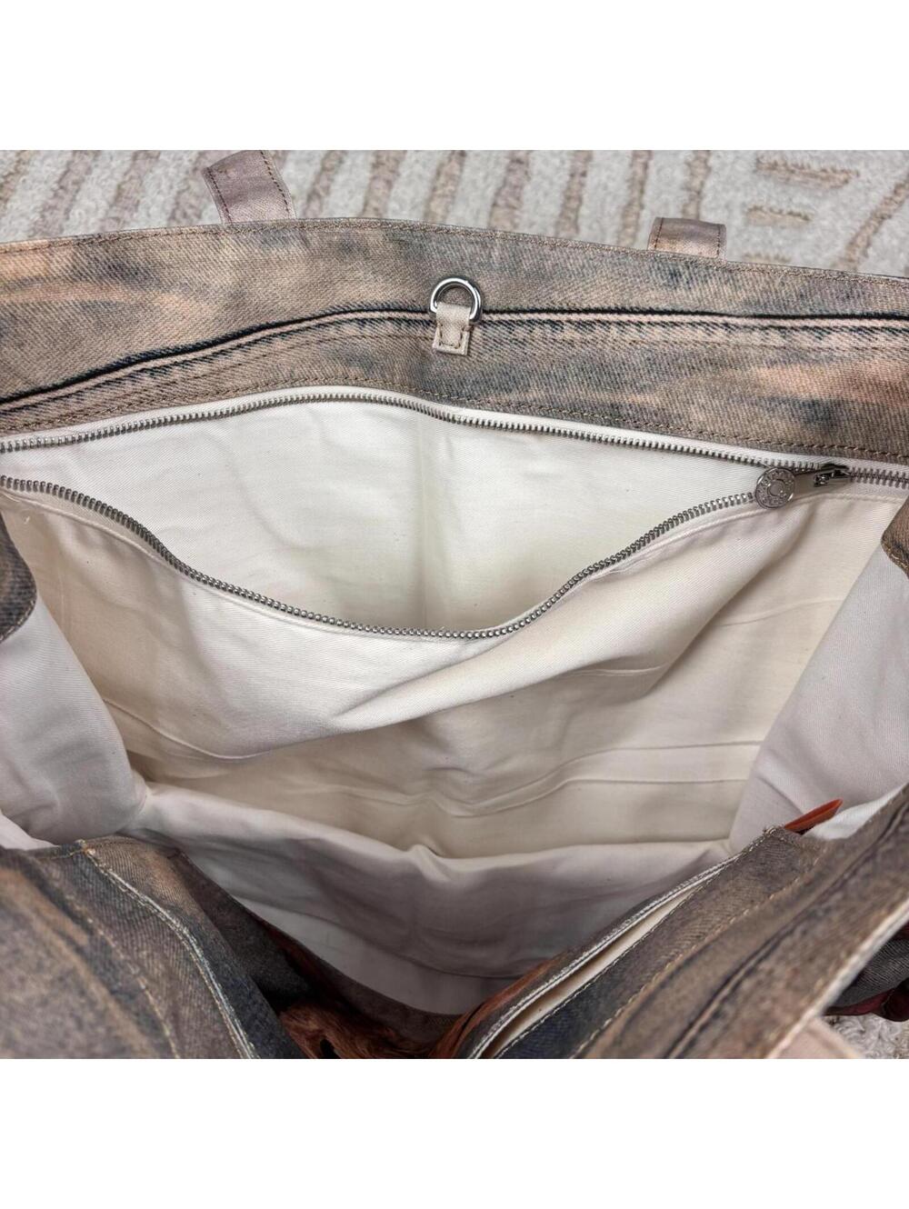 Acne Studios Trompe L’oeil Teddy Bear Denim Shopper Tote - Picture 6 of 8